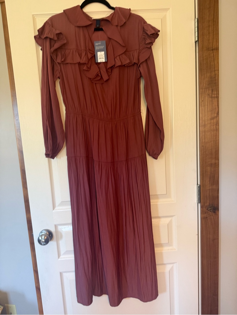Universal Thread Long Sleeve Ruffle Maxi Dress in Dusty Rose
